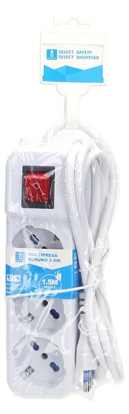 Ciabatta multipresa elettrica 3 posti con cavo da 1,5m – 3 Prese Schuko+Bipasso Aigostar