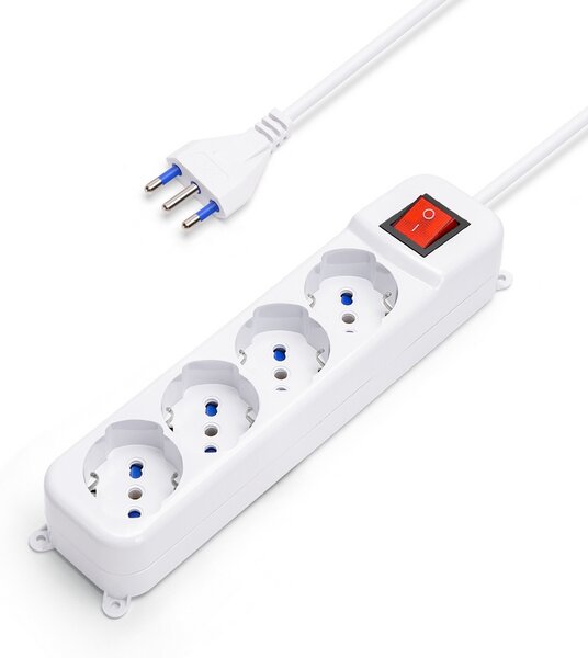 Ciabatta multipresa elettrica 4 posti con cavo da 1,5m – 4 Prese Schuko+Bipasso Aigostar