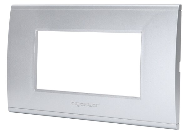 Placca 4 moduli 504 in plastica argento compatibile anche con BTicino Livinglight