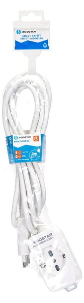 Ciabatta multipresa elettrica 3 posti con cavo da 3m – 1Presa Schuko + 2 Bipasso Aigostar
