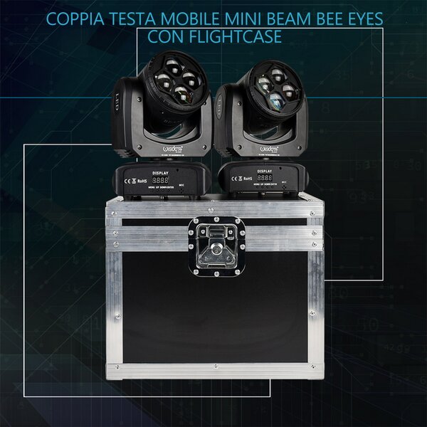 Testa mobile motorizzata Mini Beam Bee Eyes 40W (4x10W) RGBW in Flight case baule da 2 pezzi Wisdom