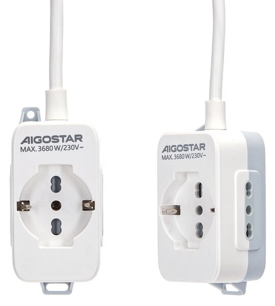 Ciabatta multipresa elettrica 3 posti con cavo da 3m – 1Presa Schuko + 2 Bipasso Aigostar