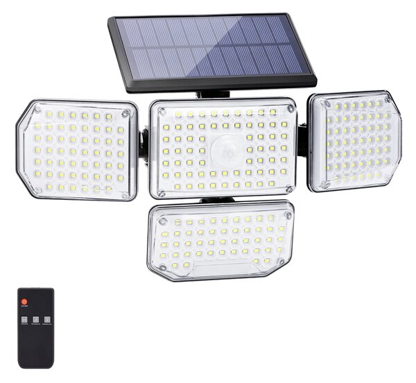 Faro Led con pannello solare 214 Led IP65 Bianco freddo 6500K faretti orientabili con telecomando sensore crepuscolare e di movimento Aigostar