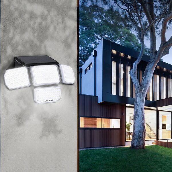 Faro Led con pannello solare 214 Led IP65 Bianco freddo 6500K faretti orientabili con telecomando sensore crepuscolare e di movimento Aigostar