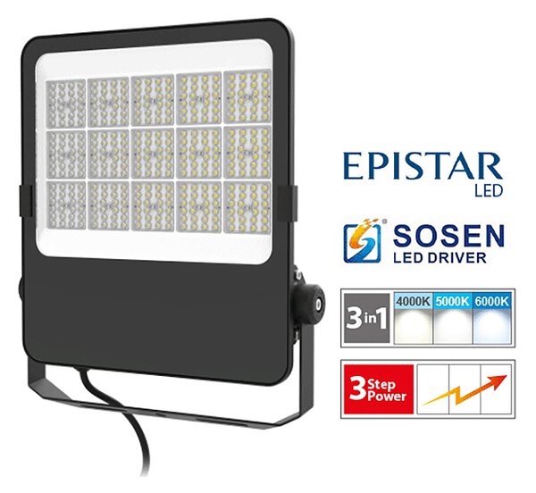 Faro proiettore Led 200W Nero da esterno IP65 luce regolabile 120LM/W Novaline