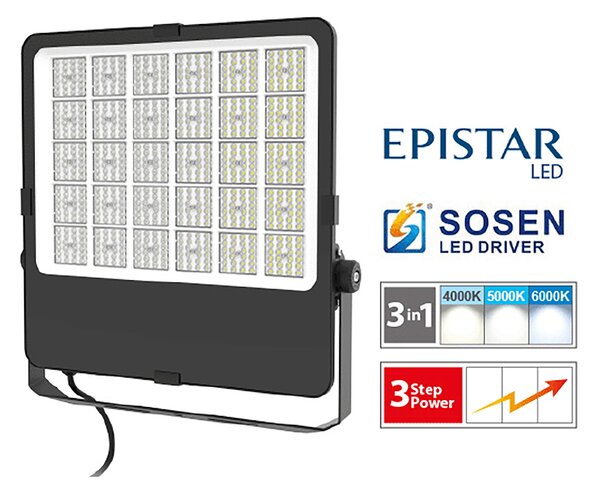 Faro proiettore Led 400W Nero da esterno IP65 luce regolabile 120LM/W Novaline