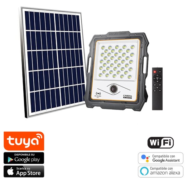 Faro proiettore Led Smart Tuya 100W WiFi con Telecamera di sorveglianza e pannello solare IP67 Bianco freddo 6000K M LEDME