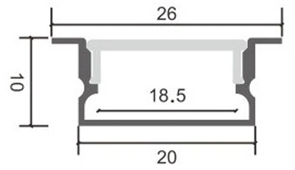 Profilo Led piatto U Hieg per strisce Led 12-24V da incasso 2 metri in alluminio M LEDME