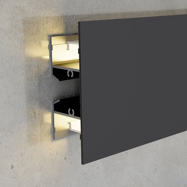 Profilo Led da parete Gote XL Nero laccato per 2 strisce Led 12-24V a superfice 2 metri in alluminio M LEDME