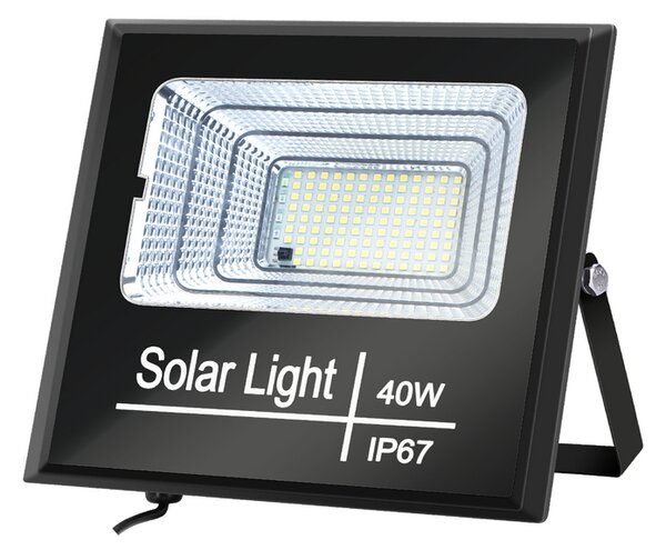 Faro Led 40W Nero con pannello solare IP67 Bianco freddo 6500K Dimmerabile con telecomando e crepuscolare Aigostar