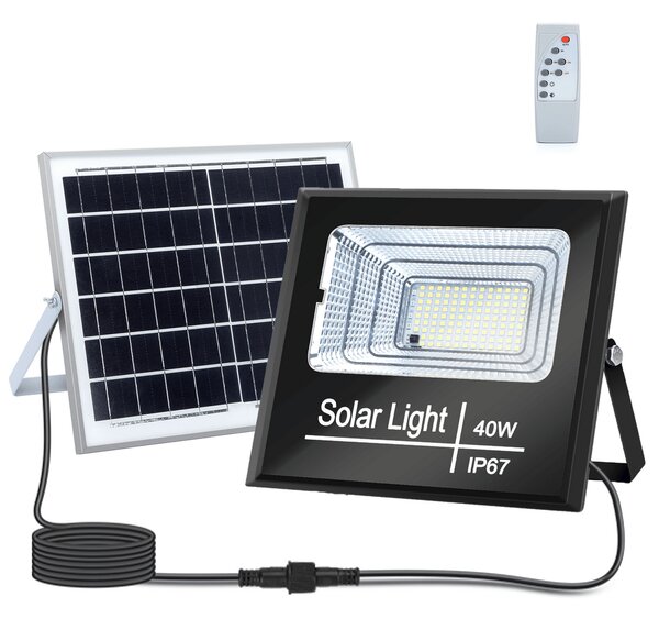 Faro Led 40W Nero con pannello solare IP67 Bianco freddo 6500K Dimmerabile con telecomando e crepuscolare Aigostar