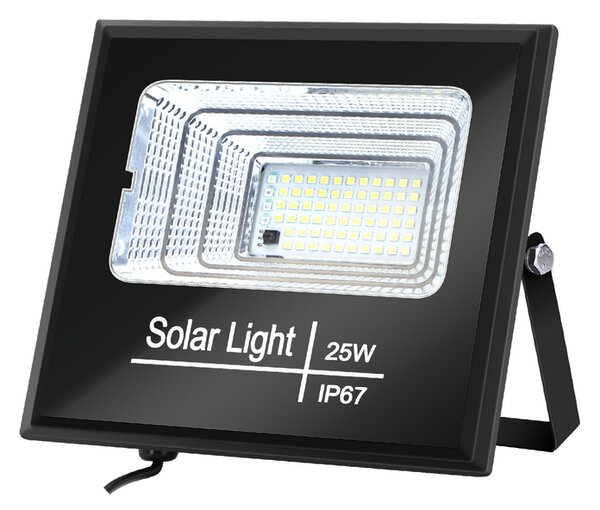 Faro Led 25W Nero con pannello solare IP67 Bianco freddo 6500K Dimmerabile con telecomando e crepuscolare Aigostar