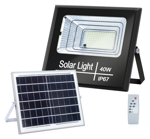 Faro Led 40W Nero con pannello solare IP67 Bianco freddo 6500K Dimmerabile con telecomando e crepuscolare Aigostar