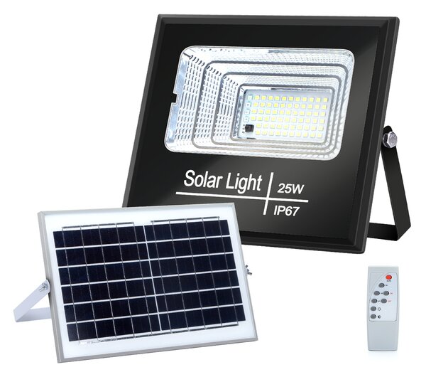 Faro Led 25W Nero con pannello solare IP67 Bianco freddo 6500K Dimmerabile con telecomando e crepuscolare Aigostar