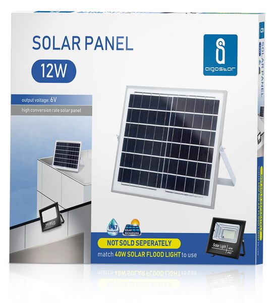 Faro Led 40W Nero con pannello solare IP67 Bianco freddo 6500K Dimmerabile con telecomando e crepuscolare Aigostar