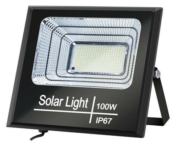 Faro Led 100W Nero con pannello solare IP67 Bianco freddo 6500K Dimmerabile con telecomando e crepuscolare Aigostar