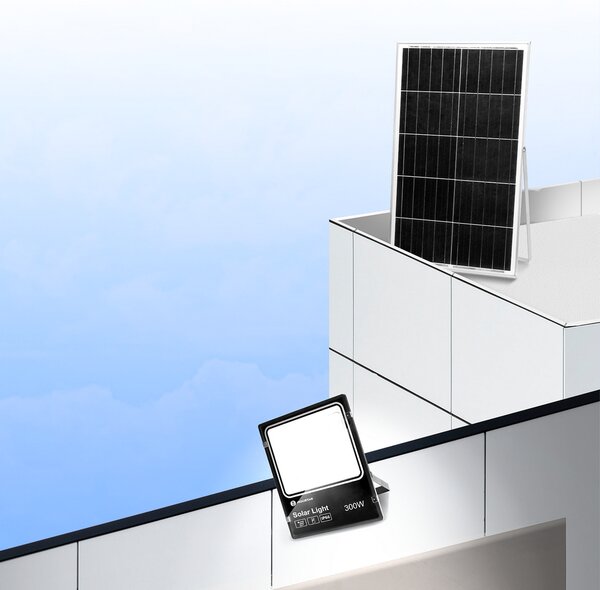 Faro Led 300W Nero con pannello solare IP66 Bianco freddo 6500K Dimmerabile con telecomando e crepuscolare Aigostar