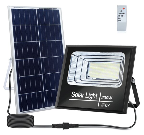 Faro Led 200W Nero con pannello solare IP67 Bianco freddo 6500K Dimmerabile con telecomando e crepuscolare Aigostar