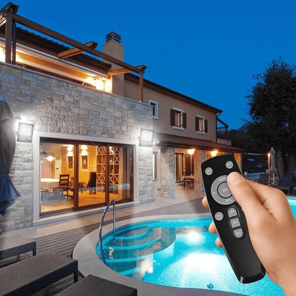 Faro Led 50W Nero con pannello solare IP66 Bianco freddo 6500K Dimmerabile con telecomando e crepuscolare Aigostar