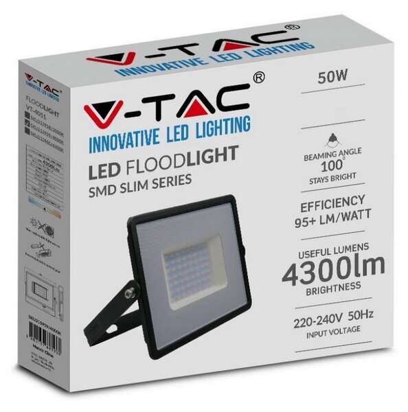 Faro proiettore Led 50W Nero da esterno IP65 Bianco freddo 6500K V-TAC