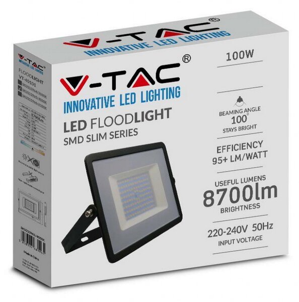 Faro proiettore Led 100W Nero da esterno IP65 Bianco neutro 4000K V-TAC