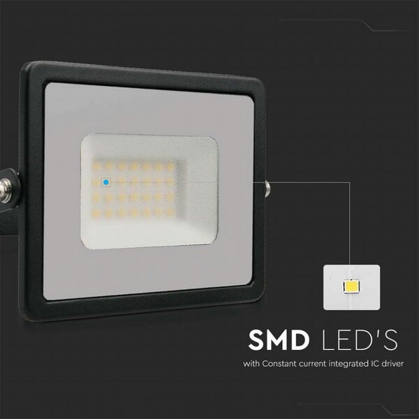 Faro proiettore Led 30W Nero da esterno IP65 Bianco neutro 4000K V-TAC