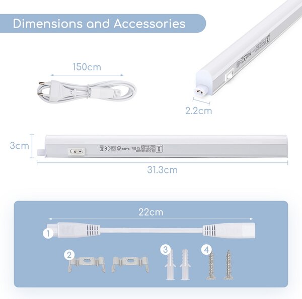 Reglette Led sottopensile 4W da 30cm Bianco caldo 3000K Aigostar