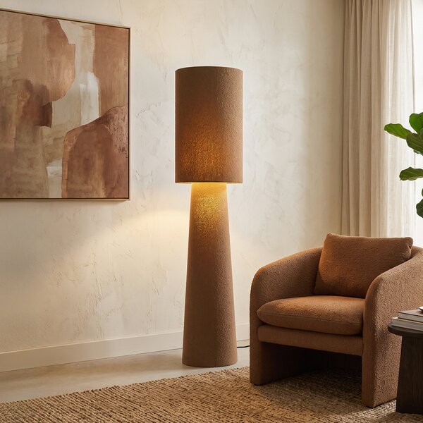 Lampada da terra Japandi marrone in tessuto teddy a 2 luci - Trombet