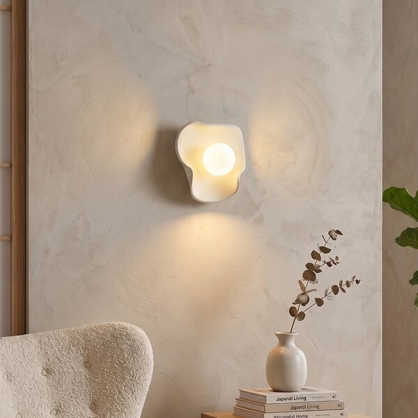 Lampada da parete Japandi crema con vetro bianco - Parel