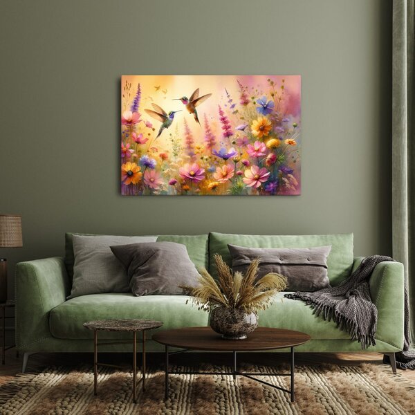 Quadro su tela – Colibrì e fiori