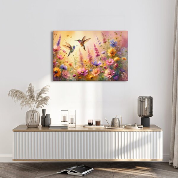 Quadro su tela – Colibrì e fiori