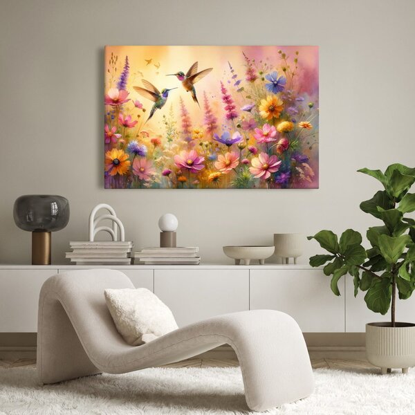 Quadro su tela – Colibrì e fiori