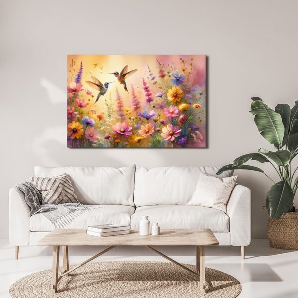 Quadro su tela – Colibrì e fiori