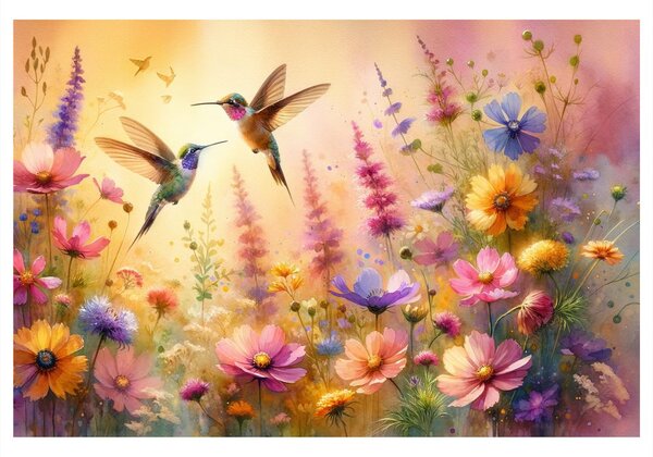 Quadro su tela – Colibrì e fiori