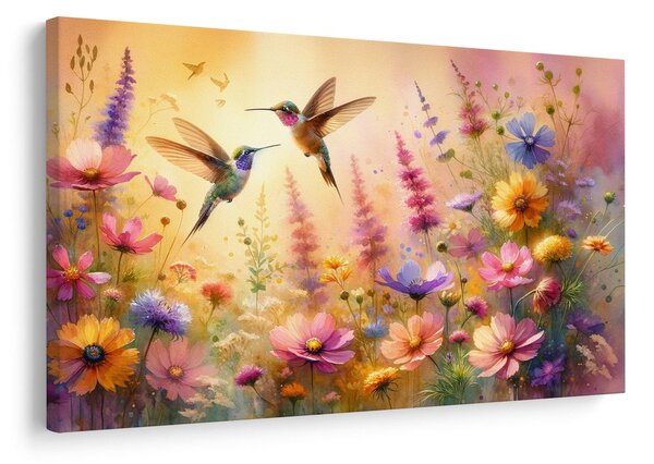 Quadro su tela – Colibrì e fiori