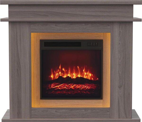 Stufa elettrica a camino - Modello da appoggio - Effetto fiamma 3D a LED - Riscaldamento interno sicuro - Stile minimalista e moderno - Richiede montaggio - Finitura effetto rovere