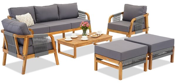 Mobili da giardino in legno di acacia Mumbai Coffee 5 con pouf Garden Point