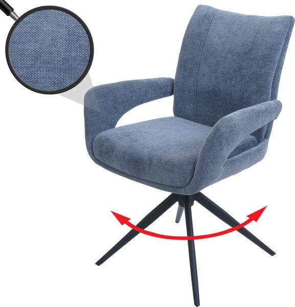 Sedia da pranzo HWC-O78, sedia da cucina, girevole a ritorno automatico, tessuto/tessuto ciniglia (310g/m²) Oeko-Tex ~ grigio-blu
