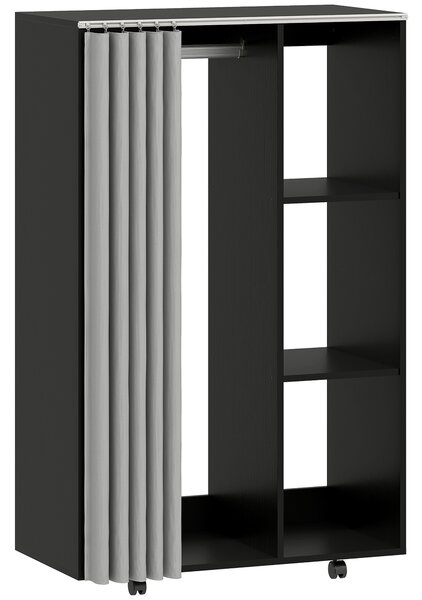 HOMCOM Armadio Guardaroba per Abiti con 4 Ruote, Asta, Appendiabiti e Ripiani Aperti, 80x40x128 cm, Nero | Aosom Italy