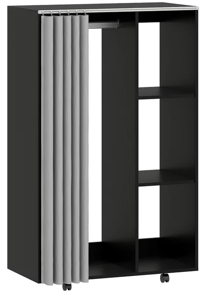 HOMCOM Armadio Guardaroba per Abiti con 4 Ruote, Asta, Appendiabiti e Ripiani Aperti, 80x40x128 cm, Nero | Aosom Italy