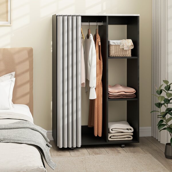 HOMCOM Armadio Guardaroba per Abiti con 4 Ruote, Asta, Appendiabiti e Ripiani Aperti, 80x40x128 cm, Nero | Aosom Italy