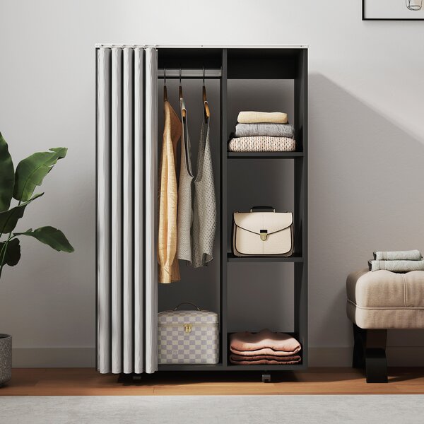 HOMCOM Armadio Guardaroba per Abiti con 4 Ruote, Asta, Appendiabiti e Ripiani Aperti, 80x40x128 cm, Nero | Aosom Italy