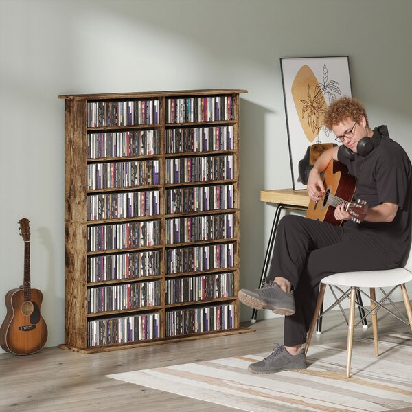 HOMCOM Libreria per CD e DVD con 16 Scomparti e 12 Ripiani Regolabili, Capienza Max. 720 CD/396 DVD e Blu-ray, Marrone | Aosom Italy