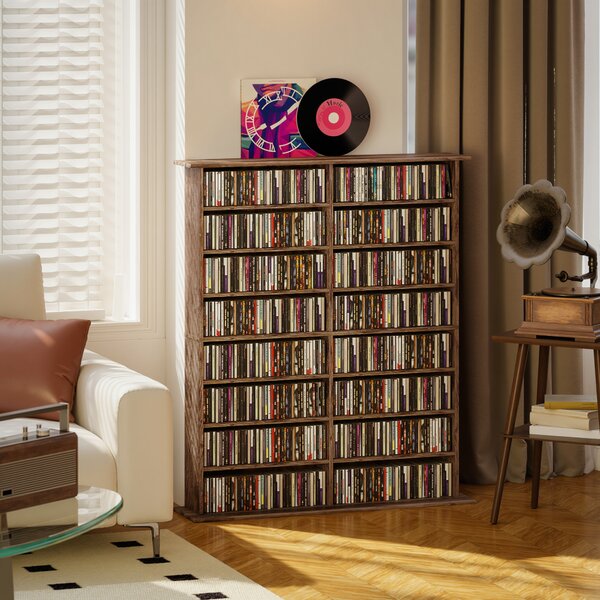 HOMCOM Libreria per CD e DVD con 16 Scomparti e 12 Ripiani Regolabili, Capienza Max. 720 CD/396 DVD e Blu-ray, Marrone | Aosom Italy