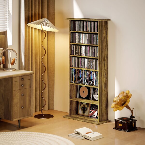 HOMCOM Libreria per CD e DVD con 8 Scomparti e 6 Ripiani Regolabili, Capienza Max. 360 CD/185 DVD e Blu-ray, Marrone | Aosom Italy