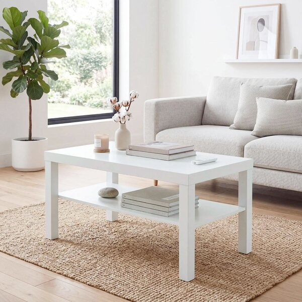 HOMCOM Tavolino Rettangolare da Salotto a 2 Livelli con Ripiano di Stoccaggio, 90x45x44,5 cm, Bianco | Aosom Italy