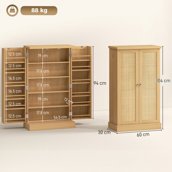 HOMCOM Armadio Cucina in Rattan 104 cm con Ripiani a 5 Livelli, 12 Scomparti per Spezie e Ripiani Regolabili, Legno Naturale | Aosom Italy