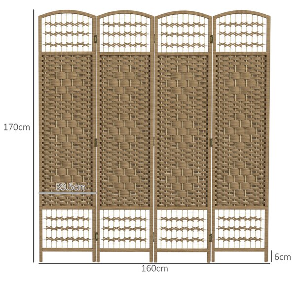 HOMCOM Paravento Interno in Legno, Separatore di Ambiente, Parete Pieghevole 4 Pannelli, 160x170 cm, Legno Naturale | Aosom Italy