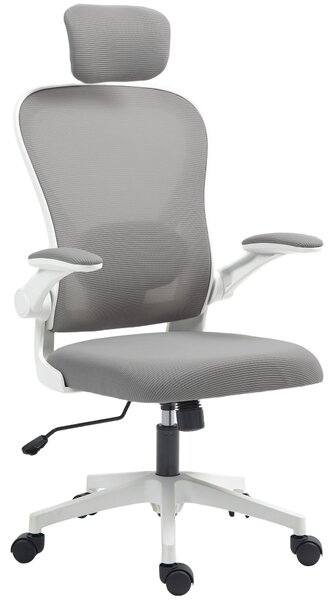 HOMCOM Sedia da Ufficio Ergonomica con Braccioli Ribaltabili, Supporto Lombare Regolabile, Grigio | Aosom Italy