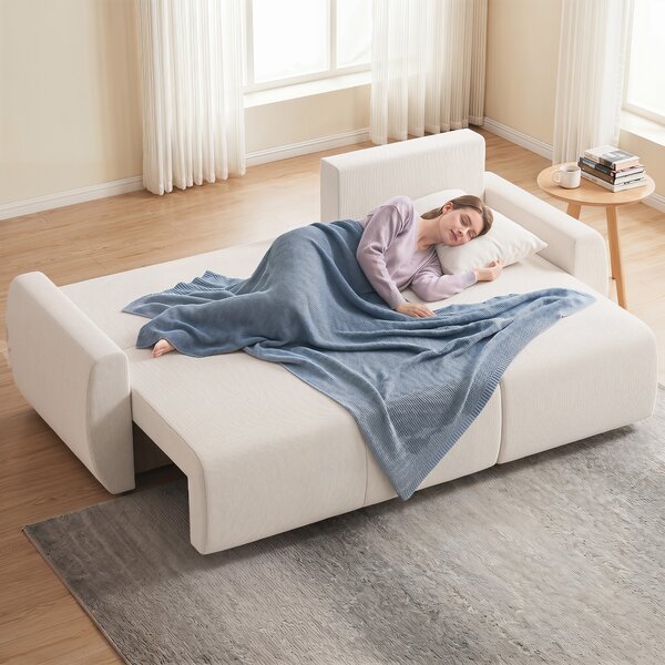 HOMCOM Divano Letto con Chaise Longue Reversibile, Divano 3 Posti a Forma L in Finta Pelle Scamosciata, Bianco Crema | Aosom Italy